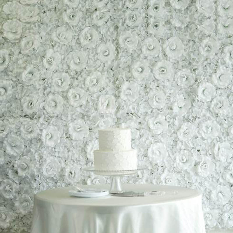 White 3D Silk Rose and Hydrangea Flower Wall Mat Backdrop - 4 Artificial Panels - YauSpark