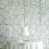 White 3D Silk Rose and Hydrangea Flower Wall Mat Backdrop - 4 Artificial Panels - YauSpark