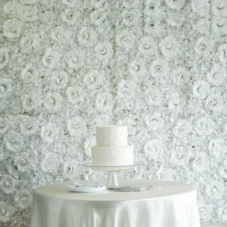 White 3D Silk Rose and Hydrangea Flower Wall Mat Backdrop - 4 Artificial Panels - YauSpark